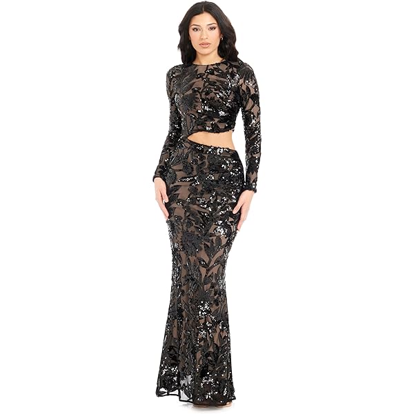 Amazon.com: Dress the Population Women's Ava Beaded Rose Pink Sequin, Maxi,  Fit and Flare, Round Neck Gown, Black Multi, XX-Small : Clothing, Shoes &  Jewelry