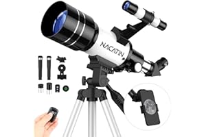 NACATIN Telescope - 70mm Aperture Refractor Telescope 300mm Focal Length with 15x-150x Magnification for Astronomy Beginners