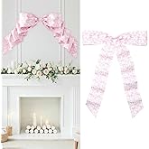 Valentines Day Decorations, 24"x 40" Large Pink Valentines Wreath Bow Decor for Valentine's Day Wedding Holiday Party Wall Home Front Door Decorative Giant Bow