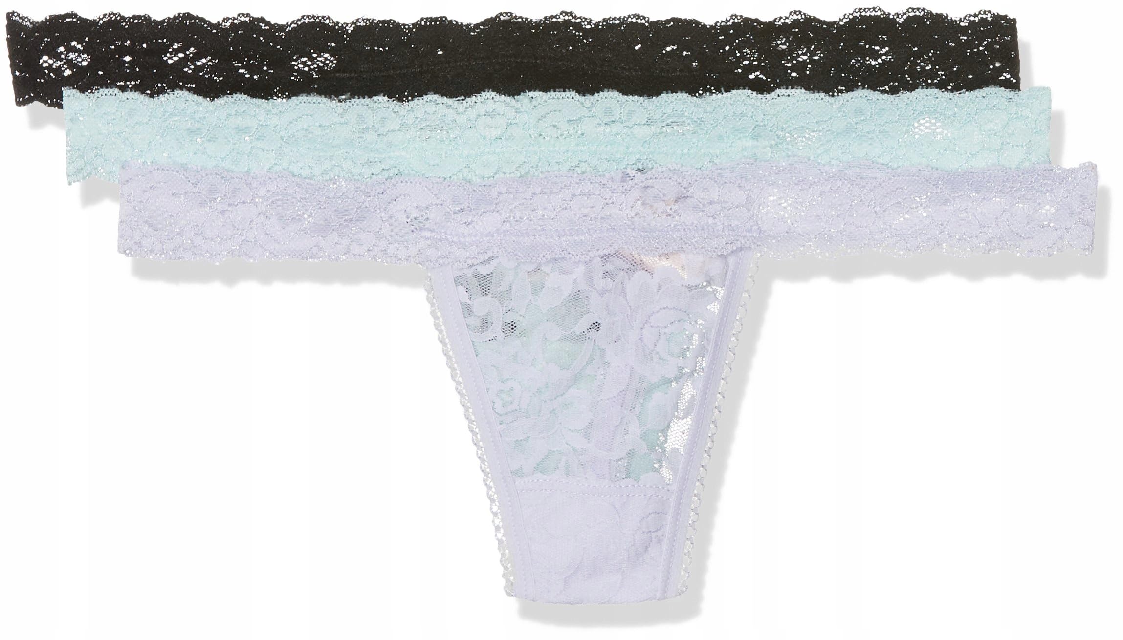 Sylvie Flirty Lingerie Women's Abby String, Powder Lavender/Aqua/Black, One Size pack of 3