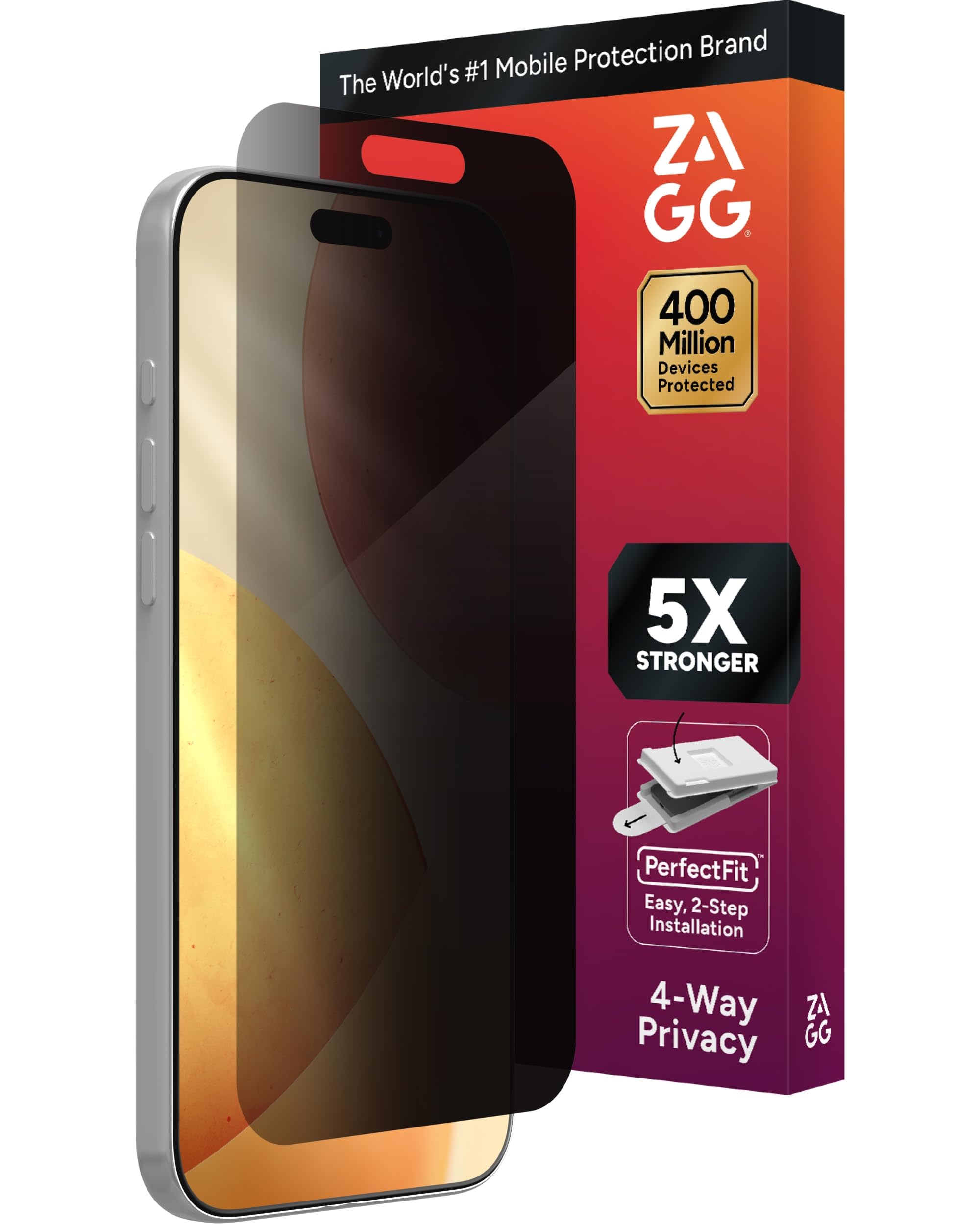 Photo 1 of ZAGG Privacy XTR Screen Protector for iPhone 17 Pro Max - 4-Way Privacy Full-Screen Filter, 5X Stronger, Fingerprint-Resistant Tempered Glass, Smooth Feel, Easy Two-Step Installation