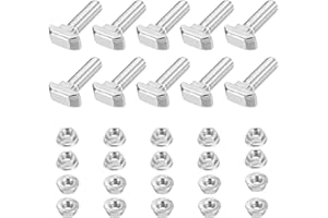 PATIKIL M8x20 Hammer Head Bolt T Screw, 10 Pcs T Slot Drop in Bolt Hammer Head Bolts with 10 Pcs Hexagon Flange Nuts for 4040