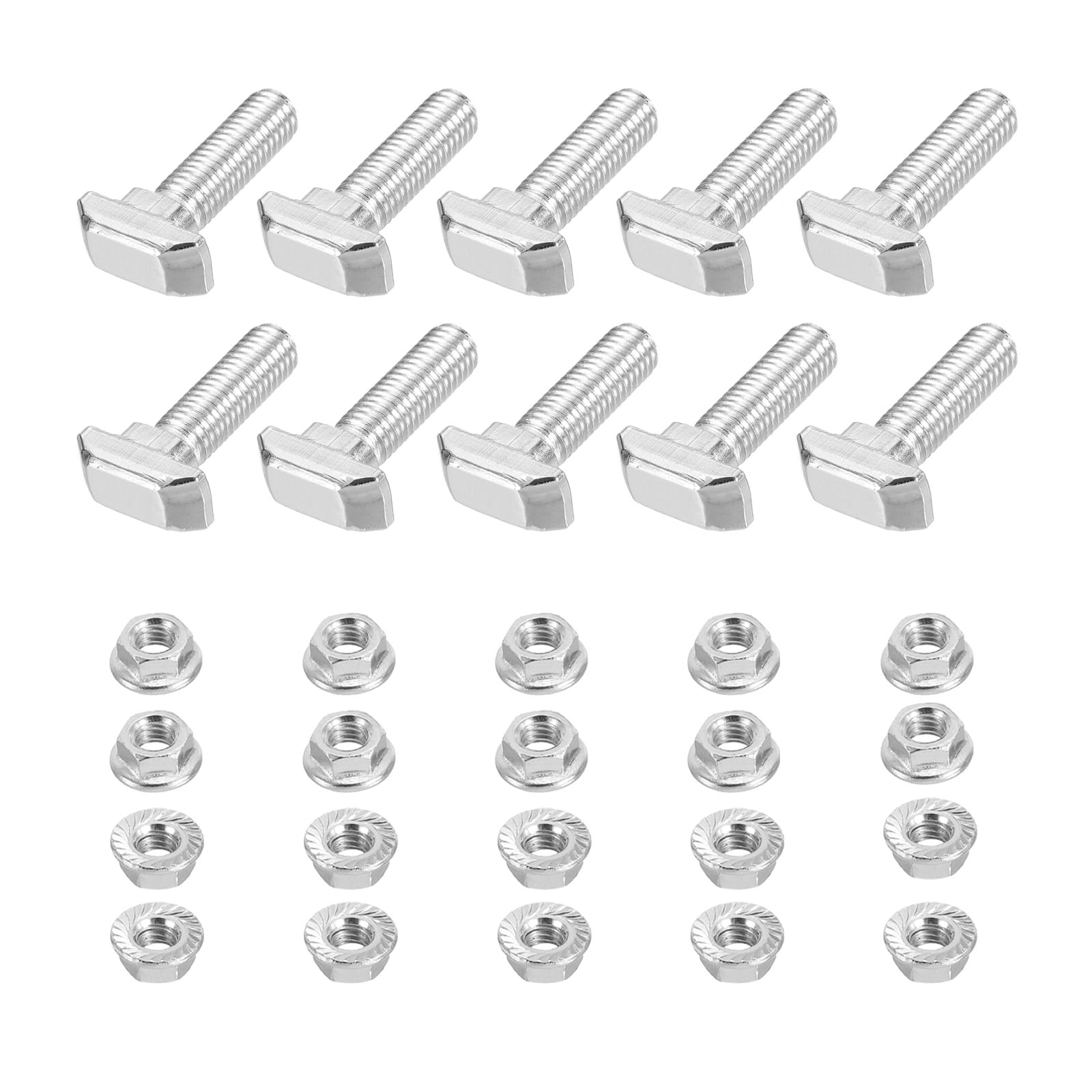 PATIKIL M8x25 Hammer Head Bolt T Screw, 10 Pcs T Slot Drop in Bolt Hammer Head Bolts with 10 Pcs Hexagon Flange Nuts for 2020 Series European Standard Aluminum Profile