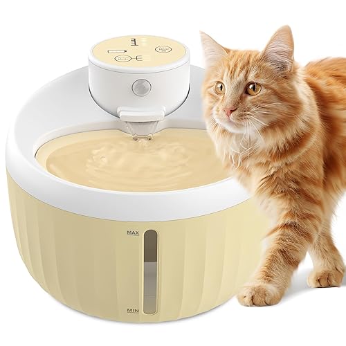 Automatic Cat Water Fountain, 56oz/1.6L Water Fountains for Cats Indoor, Wireless Pet Fountain Battery Operated, Rechargeable Cat Drinking Fountain with Motion Sensor