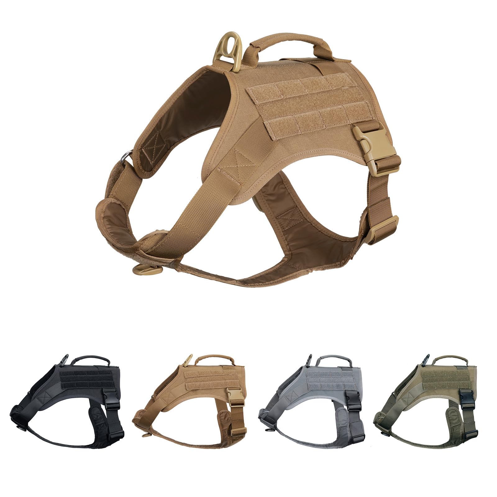 EXCELLENT ELITE SPANKER Military Dog Harness Adjustable Training Harness with Handle No Pull Dog Harness for Small Medium Large Dogs(Brown-M)