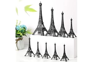HOTOP 9 Pcs Eiffel Tower Statue Decor Alloy Metal Paris Eiffel Tower Party Decoration 5 Size Eiffel Tower Decor French Table Stand Holder Gift for Cake Topper Collectible Figurine Replica Home (Black)