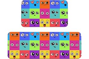 Salelf Doodle Faces Emotions Kitchen Mats 2PCS Cushioned Kitchen Rugs for Floor Anti-Fatigue Mat Waterproof Rug for Kitchen, 