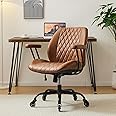 YFO Home Office Desk Chair Office Rubber Chair Casters Ergonomic Computer Chair with Lumbar Support Adjustable Height Rolling Swivel Chair Executive Task Armrests Chair， Brown Leather
