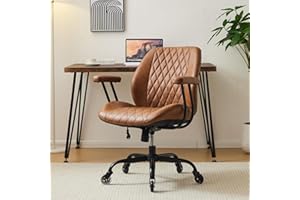 YFO Home Office Desk Chair Office Rubber Casters Ergonomic Computer Chair with Lumbar Support Adjustable Height Rolling Swivel Executive Task Armrests Chair， Brown Leather