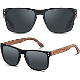 ANDWOOD Mens Sunglasses Polarized UV Protection Wooden Frame Beach Sun Glasses Womens Square Wood Shades