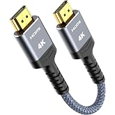 Highwings HDMI Cable 1 ft, 4K Ultra High Speed HDMI to HDMI Cord | HDMI 2.0, 18Gbps, 48 bit, Braided, Ethernet, ARC, 3D, HDCP 2.2, ARC, HDR, Compatible with Wall-mounted HDTV/ Monitor/ Roku