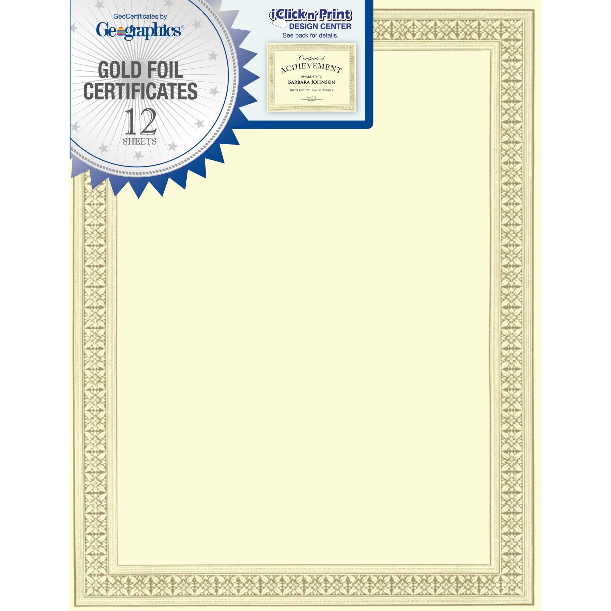 Photo 1 of Royal Consumer Geographics Flourish Premium Certificates (Gold Foil),8.5 x 11", 12/Pack (45492), Each