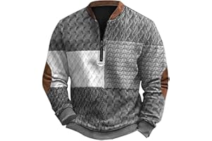 Cambkatl Men's Half Zipper Knit Texture Sweatshirt with Elbow Patch - Vintage Colorblock Casual Long Sleeve Pullovers Shirts