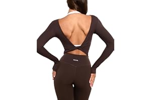 INGIA Womens Long Sleeve Knot Top Twist Front Cropped Activewear Ribbed Shirt Ballet Pilates Yoga Versatile Gym Top