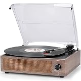 Vintage Record Player with Speakers Turntable for Vinyl Records Belt-Driven Turntable 3-Speed 3 Size Wireless Playback Headphone AUX-in RCA Line LP Vinyl Players Auto Stop Wood Grey