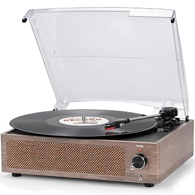 Vintage Record Player with Speakers Turntable for Vinyl Records Belt-Driven Turntable 3-Speed 3 Size Wireless Playback Headphone AUX-in RCA Line LP Vinyl Players Auto Stop Wood Grey
