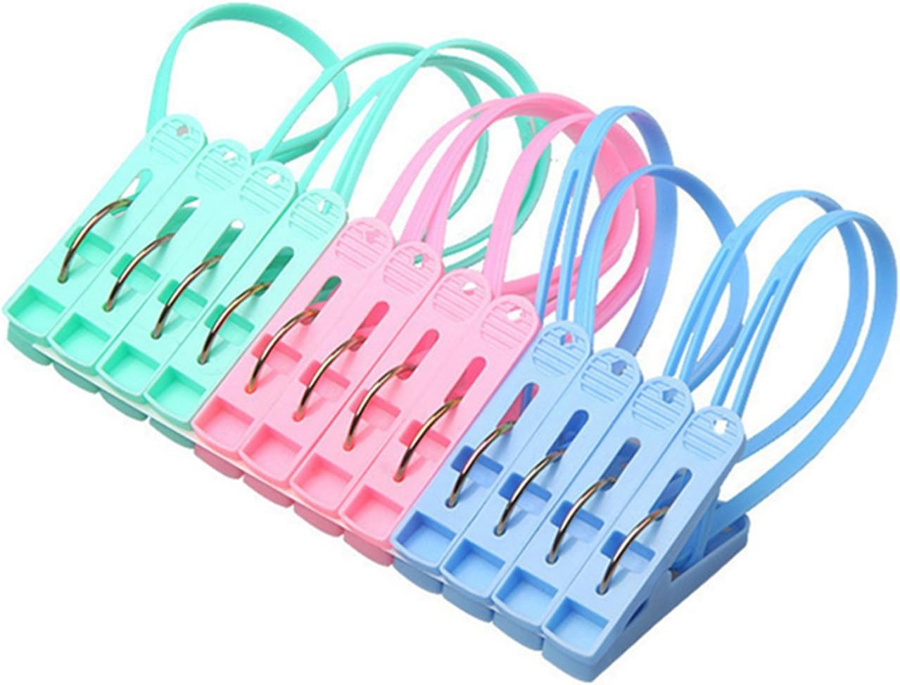 SWIHELP 12pcs Sock Clips, Plastic Hanger Clips With Strap for Hanging Socks Underwears, Outdoor and Indoor Dryer Laundry Hanger.