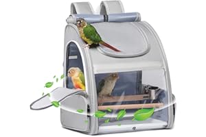 PETDIWOO Bird Carrier,Travel Bird Cage,Bird Backpack for Small Birds Parakeet,Canary,Parrot, Finches,Cockatiel.Portable Outdoor Bird Bag with 2 Wooden Perch, Double-Clamp Cup, Detachable Poop Tray (Gray)