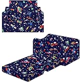 alldomess Comfy Kids Couch, 2-in-1 Folding Kids Sofa Bed for Toddler Boys, Convertible Sofa to Lounger Toddler Couch Chair for Baby Bedroom Playroom Nursery,Rockets