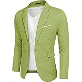 YND Men's Casual One Button Linen Suit Jacket, Slim Fit Sport Coat Lightweight Business Blazer