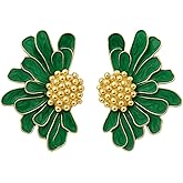Green Flower Petal Stud Earrings for Women Boho Vintage Enamel Earrings Jewelry
