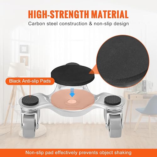 Steel Tri-Dolly Set With Lifter – 4 Pack 6-Inch Furniture Mover Dollies With 360° Swivel Wheels & Non-Slip Pads For Moving Heavy Appliances, Sofas, Cabinets