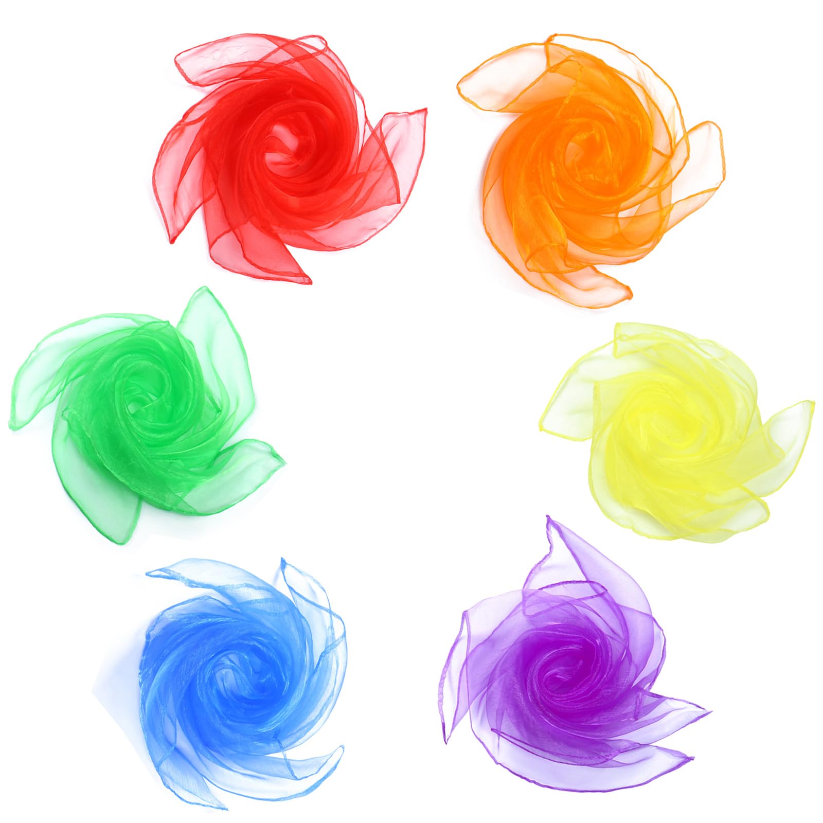 ieron 6 Pcs Sensory Scarves, Belly Dance Rainbow Children Dance Juggling Scarves Silk-like Fabric Square Scarf for Baby Gymnastics Rhythm Movement Magic 24" Bright Color Series