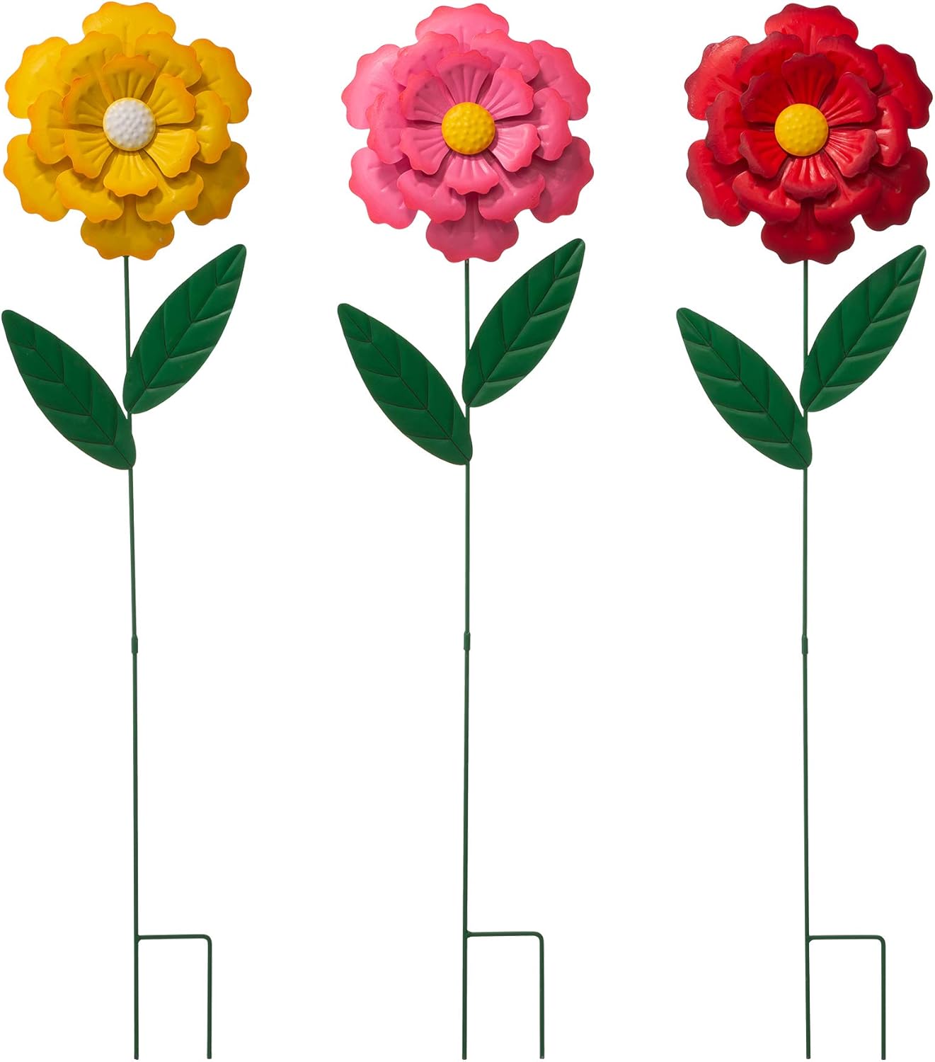 Glitzhome 3 Set Metal Flower Yard Stake, 39.5