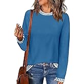 PrinStory Women's Long Sleeve Sweaters Loose Fit Crewneck Pullover Tops with Side Slits 2025 Fall Outfits Fashion Clothes