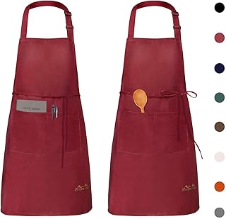 Viedouce 2 Pack Schürze,Wasserdicht Kochschürze mit Taschen,Verstellbarem Küchenschürze,Grillschürze,latzschürze,Küchenschürze für Frauen Männer Chef-Belastbar & Einfach zu Reinigen