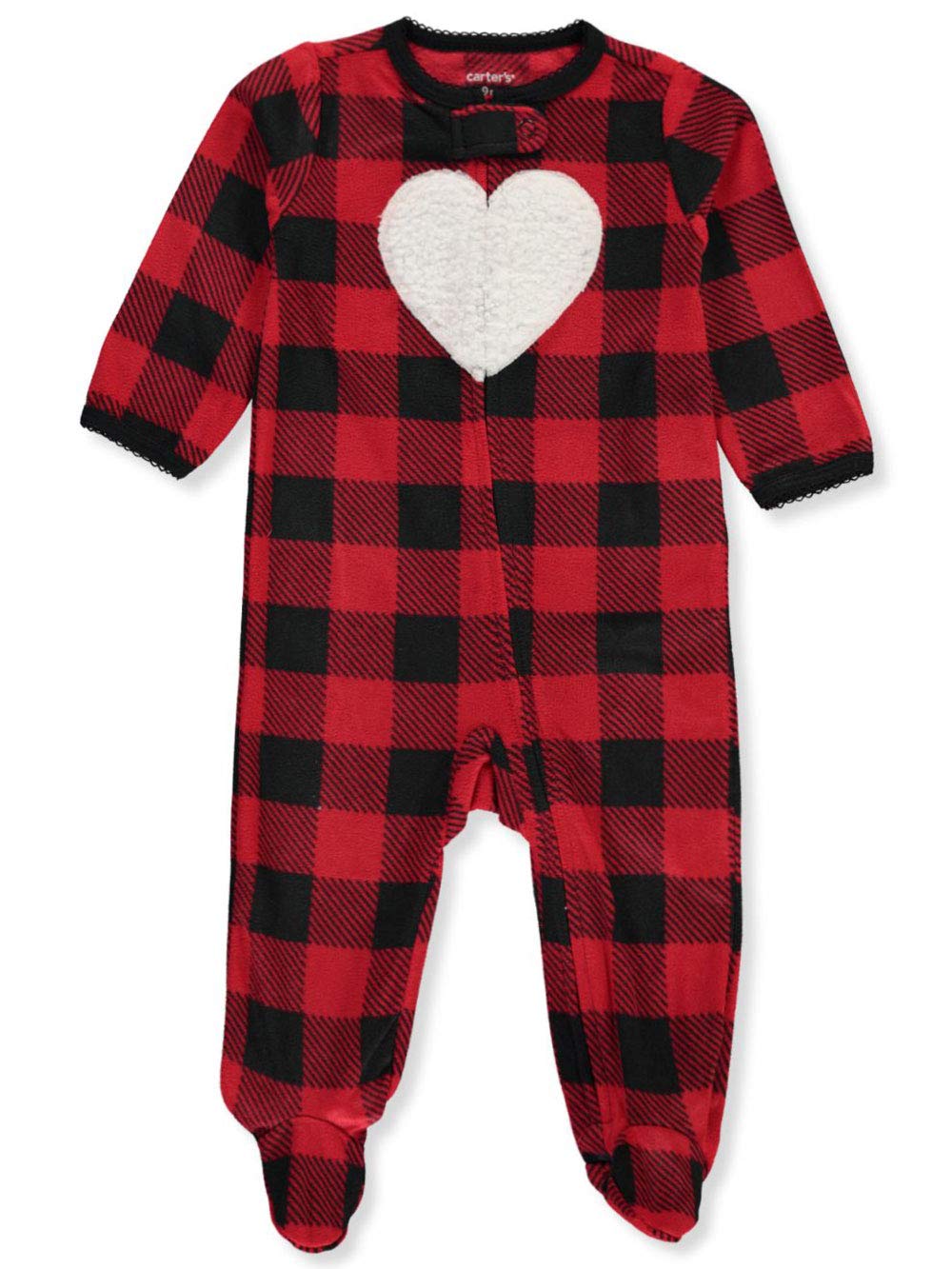 Carter's Baby Newborn Picot Heart Plaid Footed Coverall - red/Black, Newborn