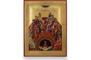 BLESSEDMART Pentecost Icon - Premium Quality Greek Orthodox Byzantine Icon, Handmade on Natural Solid Wood, Gift Ready - Ships in a Box