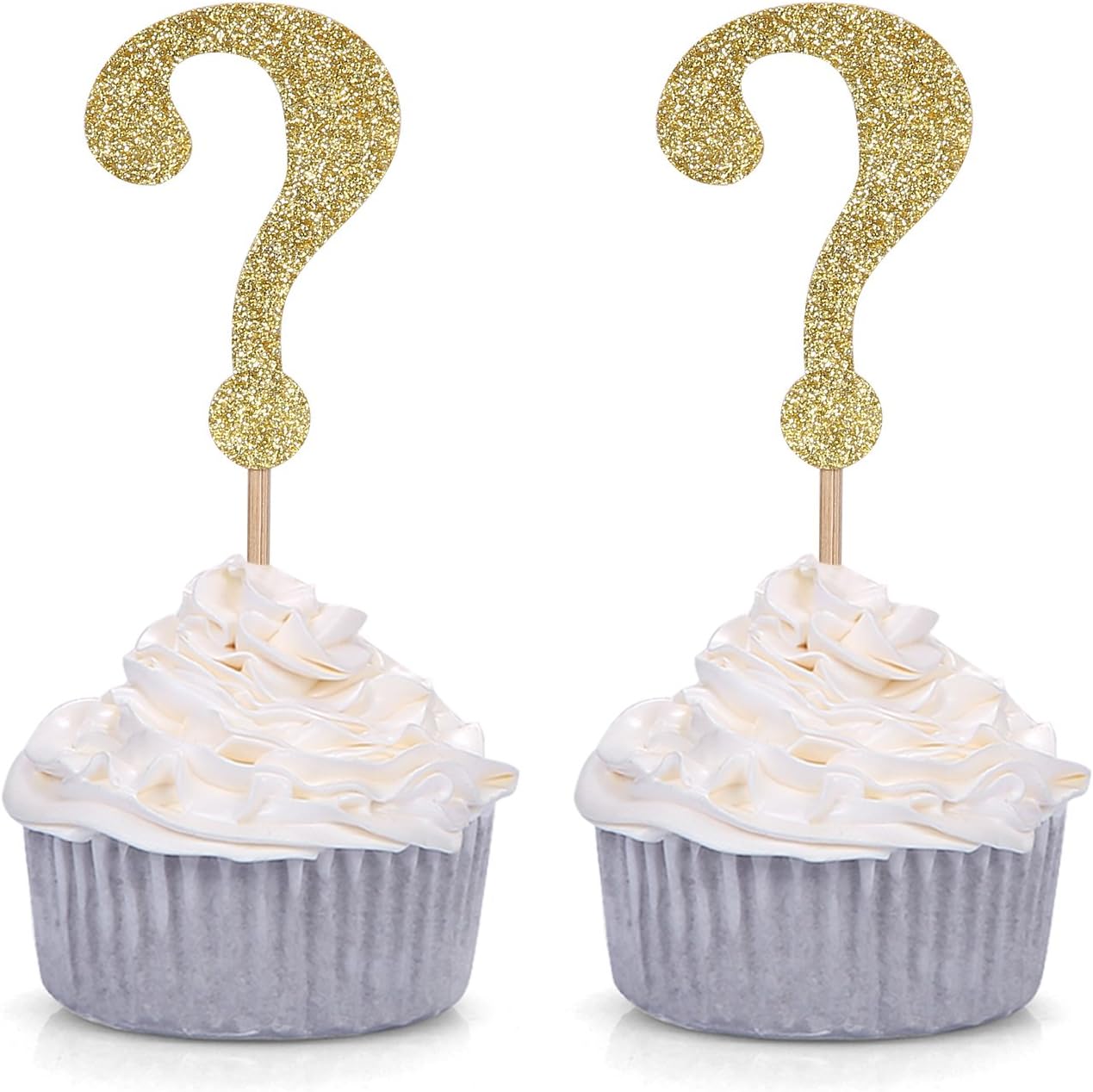 24 PCS Gold Glitter Question Mark Cupcake Toppers Gender Reveal Party Decors