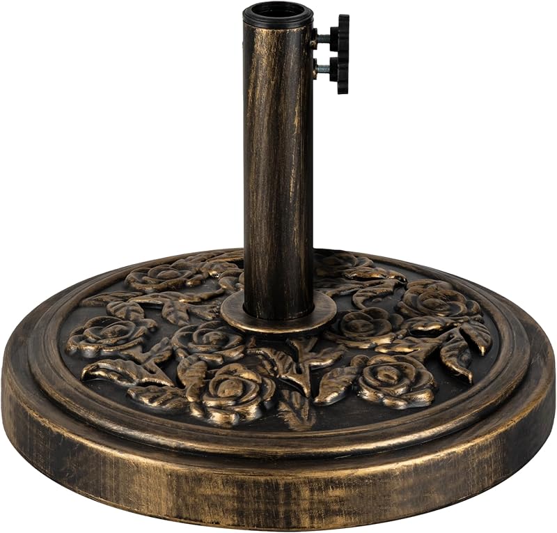 Keplin 12kg Cast Iron Effect Parasol Base Floral Pattern 45mm Diameter Bronze