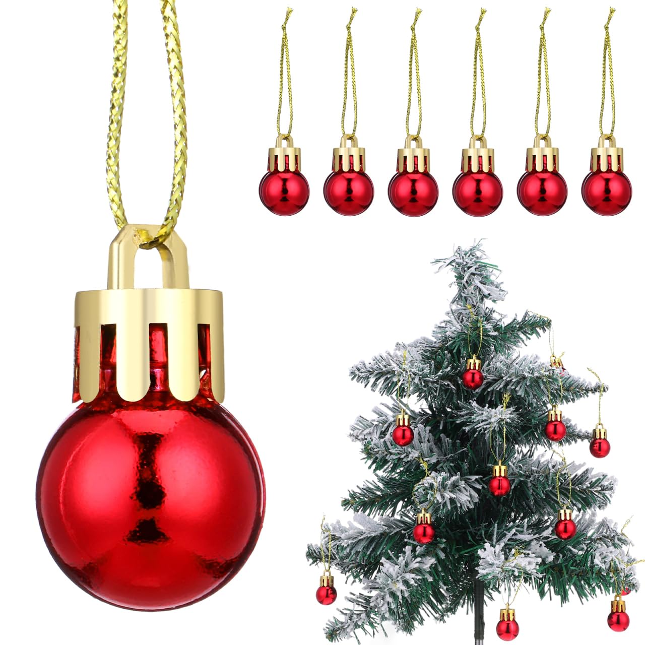 FOMIYES 24Pcs Mini Baubles Christmas Decorations, 2CM Red Shatterproof Baubles Christmas Tree Hanging Ornaments for Holiday Party Home and Store Decoration