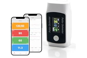 PEPULTECH Bluetooth Fingertip Pulse Oximeter with Respiration Pressure,High Accuracy O2 Meter for All Skin, Portable SPO2 & Pulse Rate Monitor for Children Adults,Carry Bag and Lanyard Included