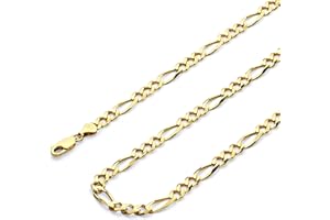 Wellingsale 14K Solid Gold Light Figaro Chains (Select Options)