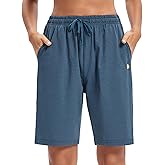 LUCKYCATCUS Women's Bermuda Shorts Jersey Shorts with Pockets Yoga Walking Athletic Long Shorts for Women Knee Length