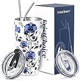 FristChoice 30 oz Tumbler with Lids and Straws Double Wall Insulated Tumbler Cup,Stainless Steel Vacuum Tumbler Powder Coated Travel coffee Mug for Cold and Hot Drinks,Blue and White Porcelain