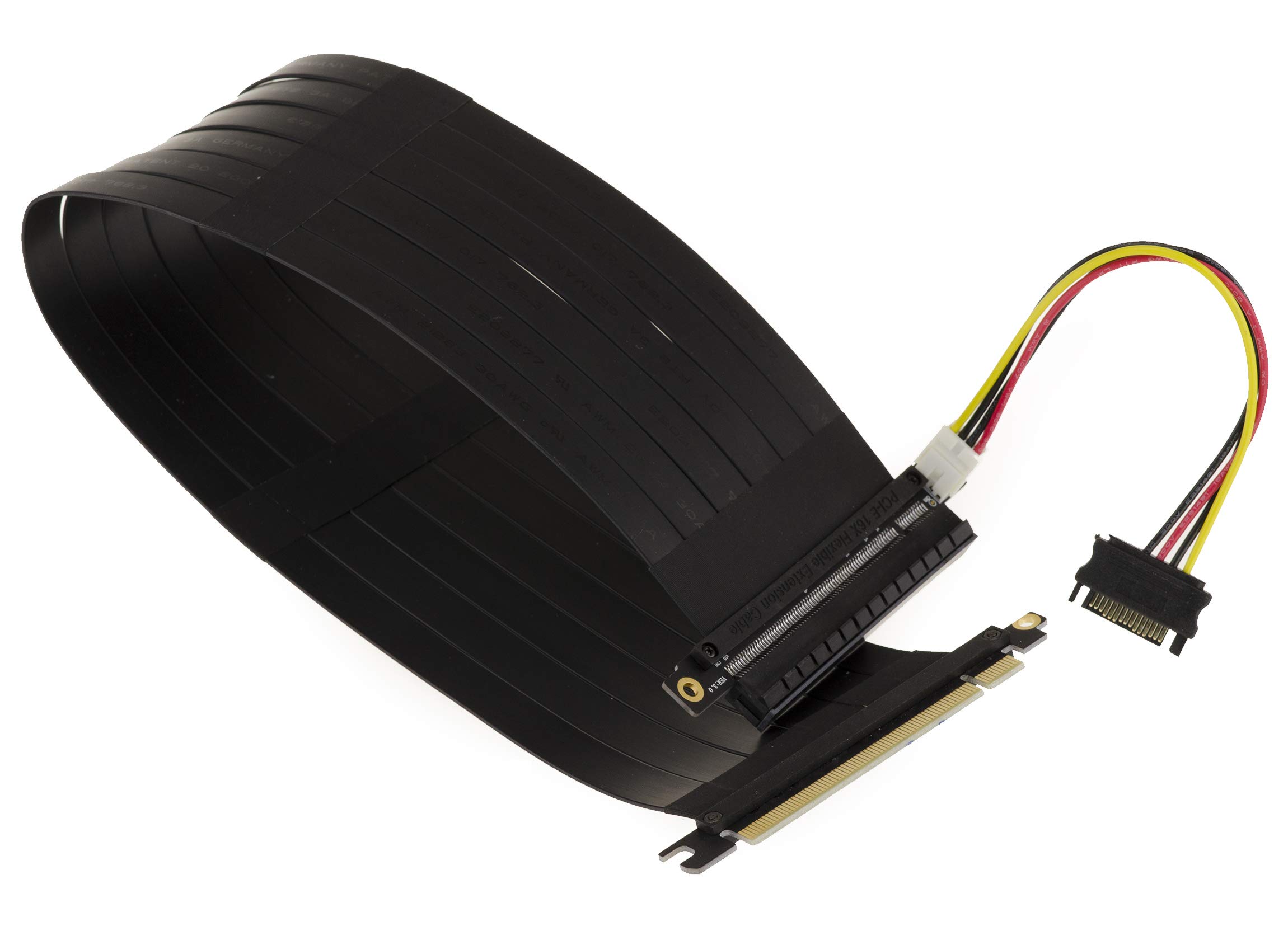 KALEA-INFORMATIQUE Expansion riser for PCI Express x16 port to PCIe x16 port with flexible, shielded, PCIe 3.0 compatible ribbon cable. Total length 50cm