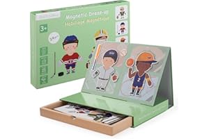 ButToyBroz Magnetic Dress-Up Dolls Playset, Paper Dolls Featuring Sports Outfits and Gears: Football, Basketball, Hockey, Baseball, Magnet Toy for Toddler Boys