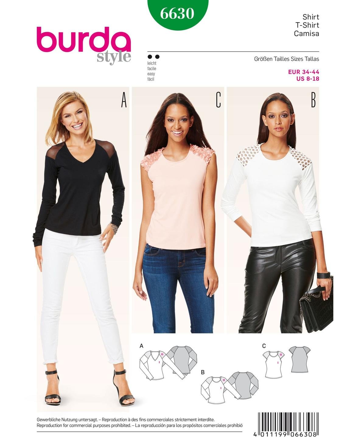Burda B6630 T-Shirt Sewing Pattern Paper 19 x 13 x 1 cm White
