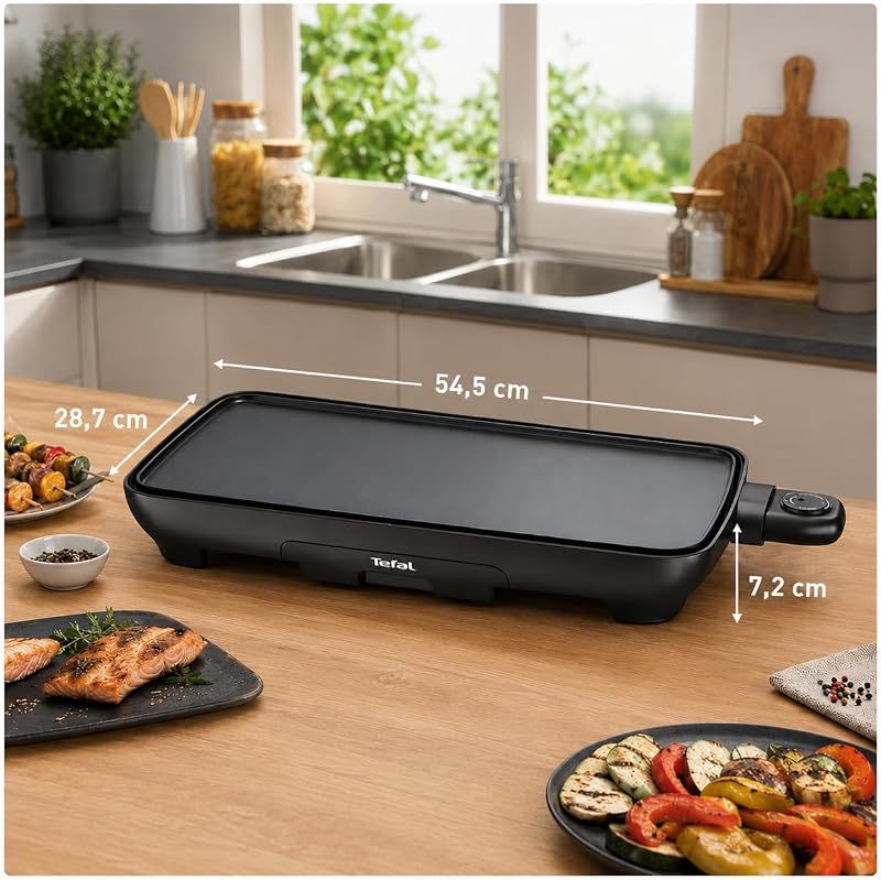 Malaga Plancha, Elektrischer Tischgrill, 2000 W, extra große Grillfläche, stufenlos regelbarer Thermostat, Antihaftbeschichtung, Thermo-Spot, Fettablaufrinne, für 6–8 Personen, Schwarz, CB501812