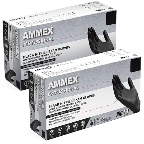 AMMEX Mil Black Nitrile Gloves, Disposable Latex Free Powder