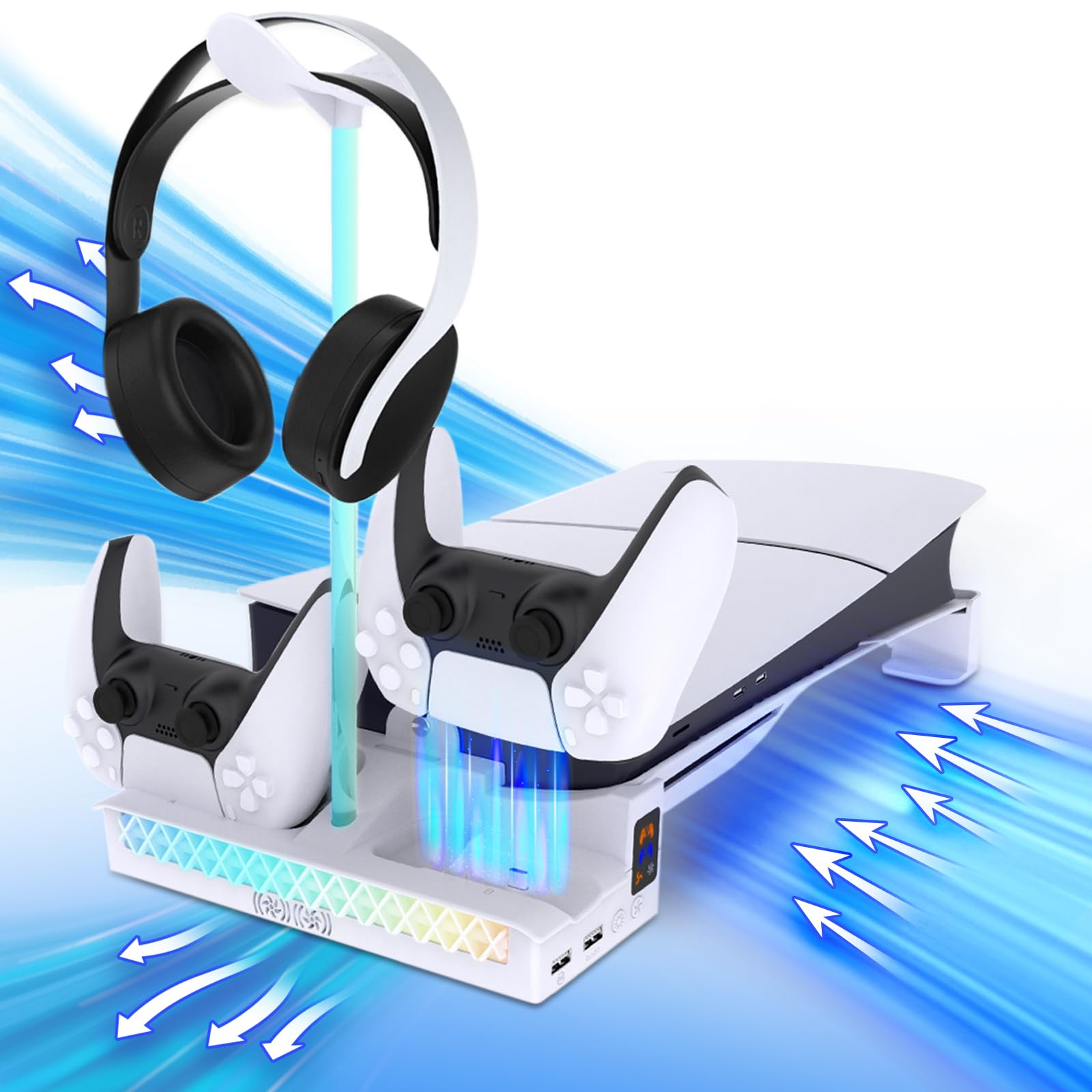 Sehawei Horizontal Cooling Stand Compatible with PS5 Pro/Slim Console Disc & Digital Editions,Expand Accessory with RGB Light, Cooling Station for PS5 Pro/Slim,White