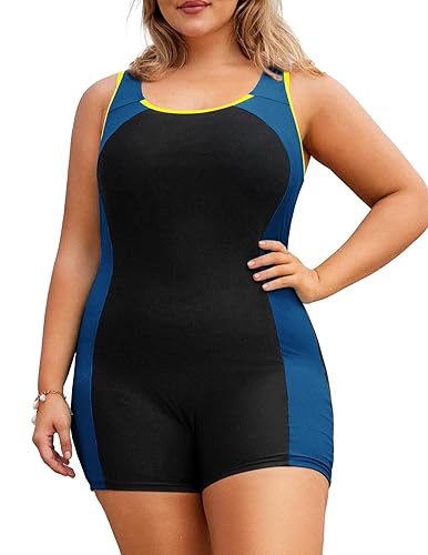 Women Plus Size One Piece Swimsuits with Boyleg Shorts Bathing