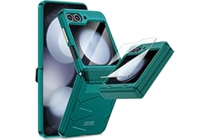 Vizvera for Galaxy Z Flip 5 Case with Hinge Protection, Flip z 5 Full Cover Built-in Outer Screen Protection HD Clearly Shockproof Case for Galaxy z flip 5 (2023)-Mountain Green