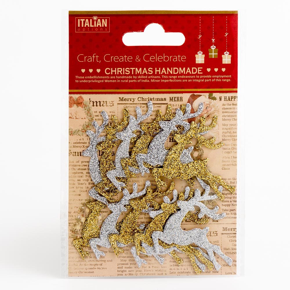 Italian Options Silver Gold Glitter Reindeers Christmas Craft Festive Card Making Decoration (Pack of 12)