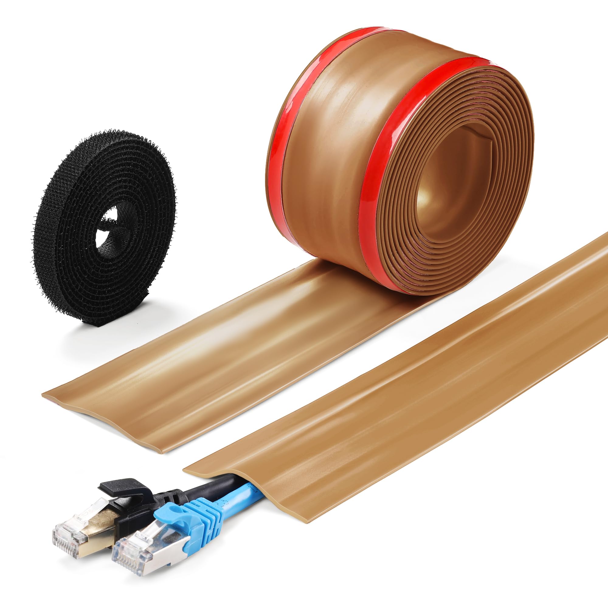 Photo 1 of ZhiYo 8.2ft Cord Cover Floor, PVC Cord Covers for Wires on Floor, Soft Floor Cable Cover Cord Hider, Floor Cable Management Cable Protector for Commercial Office Carpet/Floors/Wall Light Brown