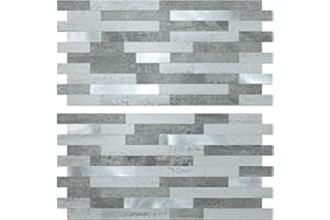AULIGET 20 Sheets Faux Stone Peel and Stick Backsplash, Grey Slate Look PVC Wall Tile Stick on Backsplash for Kitchen and Bathroom